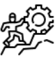 Stylized minimalist icon depicting a person running with a large gear or cogwheel partially behind them, suggesting themes of time management, productivity, or teamwork—ideal for industries focusing on Schmiedeteile Automotive.